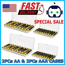 Battery Storage Case Holder Organizer Box For 10 AA AAA Batteries 4 Pack