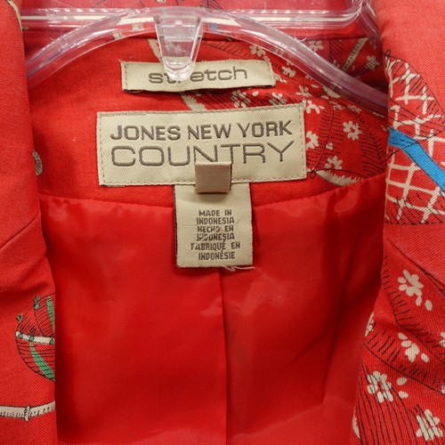 Jones New York Country Vintage Umbrella Print Jacket 4 Red Womens Blazer - Picture 12 of 13