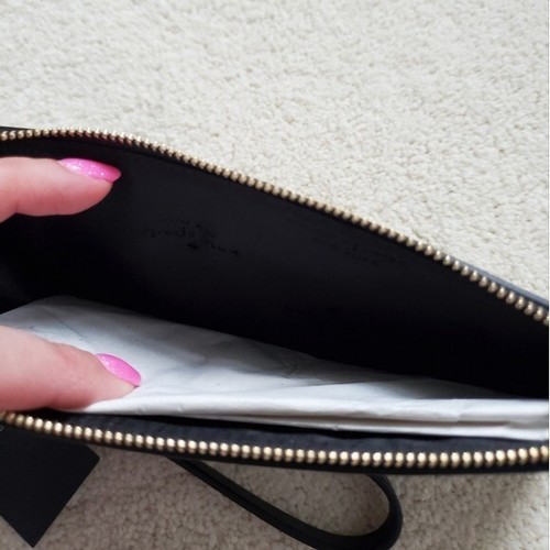 NWT Kate Spade Medium L-Zip Wristlet in Jazzy Gingham Black - Picture 7 of 13