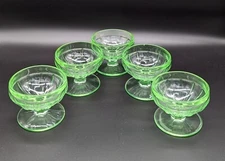 Set of 5 Green Depression Glass Low Footed Sherbet Cups Bowls Uranium