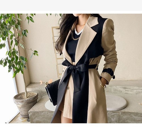 Ladies Cream Black Luxury Classic Street Trench Long Esme Jacket Coat 8 10 - Picture 13 of 17