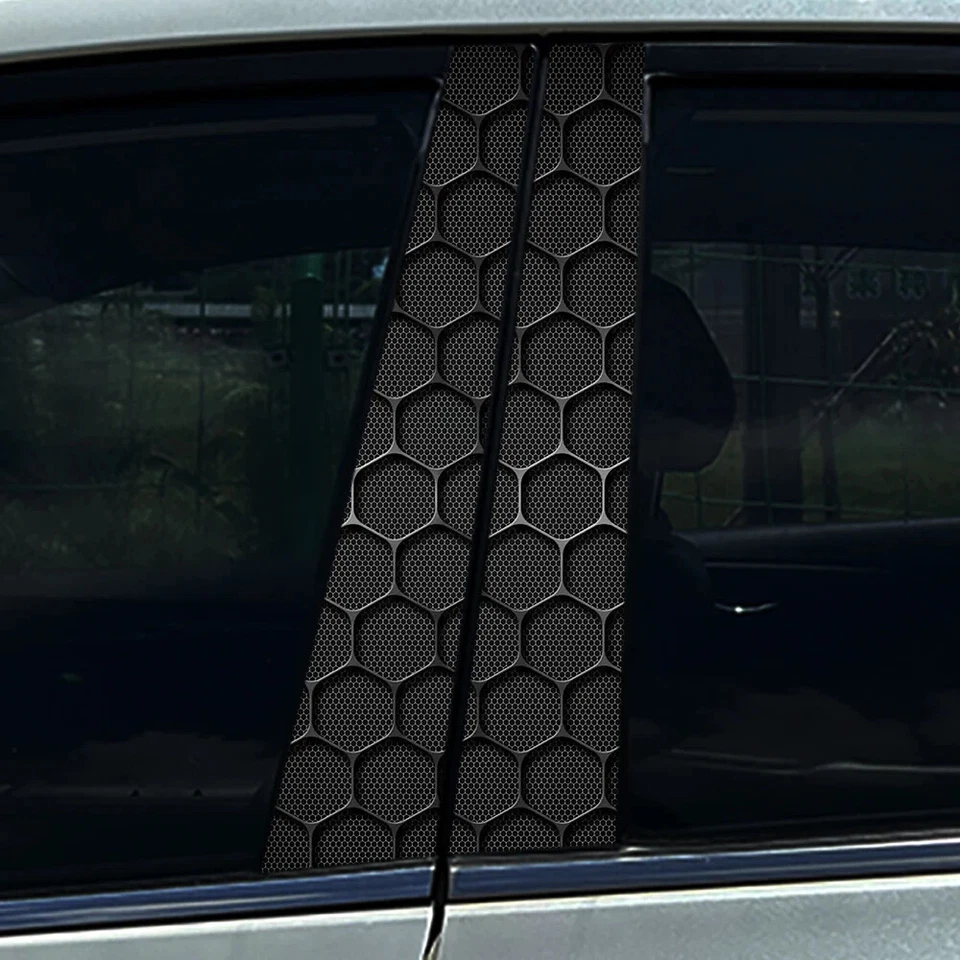 PIINKKY 2x Schwarze Wabe Sechseck Auto B-Säule Aufkleber Mitte Säule Dekoration