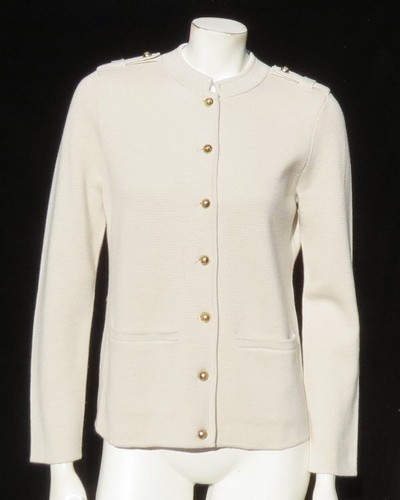 TALBOTS US M Pumice Pure 100% Merino Wool Double Knit Military Cardigan Sweater - Picture 6 of 7