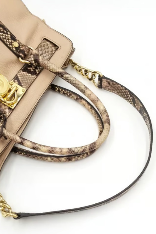 Michael Kors Beige & Python ColorblockMedium Hami… - image 12