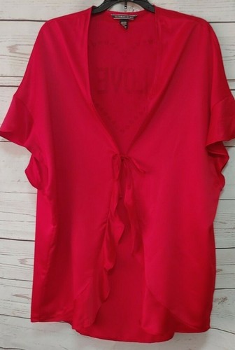 Victoria's Secret kurzer Kimono Morgenmantel roter Satin One Size LOVE Rüschen - Bild 2 von 4