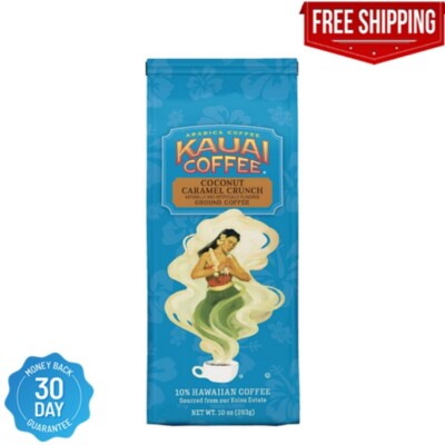 Kauai Hawaiian Ground Coffee Coconut Caramel Crunch Flavor 10 oz Bag - 100%