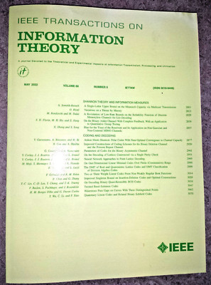 IEEE Transactions on Information Theory, Vol. 68, Number 5, May 2022 