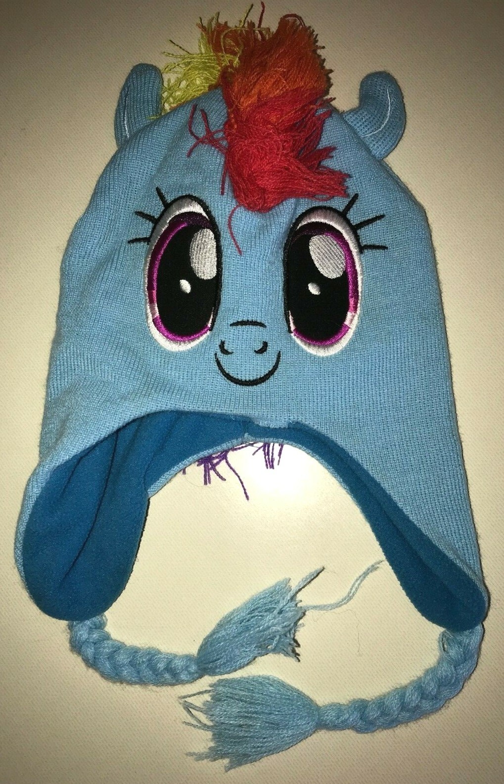 CAPPELLO INVERNALE bambina AZZURRO MY LITTLE PONY criniera arcobaleno treccia lati TAGLIA UNICA