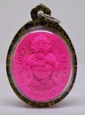 God Amulet 4 Ear 5 Eye Pink Thai Charm Talisman Deva Avartar Deity Kruba Tao