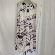 SIMPLY VERA -PURPLE/MULTI-CHIFFON-PLEATED NECK-LINED-LACE TRIM DRESS-SIZE-PL-NWT