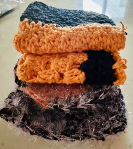 Set Of 4-Halloween 2-Dishcloths 2-Scrubbie Cloths Handmade Crocheted Fast Ship