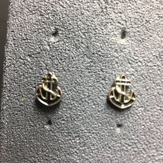 Anchor Stud Pierced Earrings Tiny Silver Black En… - image 1