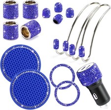 15 Pack Blue Bling Car Accessories Set For Women Girlrhinestone Diamond Headrest