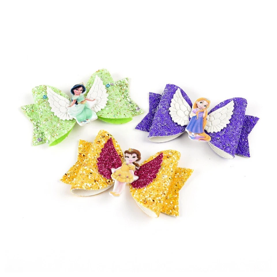 Pinzas para el cabello con moño brillante de princesa Disney - Sirena Rapunzel Blancanieves Cenicienta Foto 4 de 4