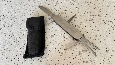 Vintage Stainless Rostfrei Multi Tool Folding Pocket Knife Silver W/Sheath Knife