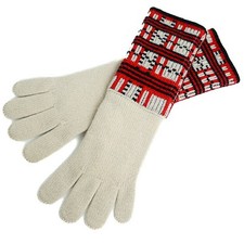 Hermes Women Long Gloves Salome Knit 100 Cashmere Beige Red Size M Checked Box
