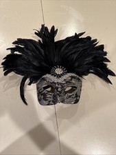 Tragicomica Authentic Handmade Masquerade Mask - Venice, Italy - Black/silver