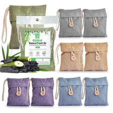 10 Pack Bamboo Charcoal Air Purifying Bag with button 4.7inch X 6.3inch, Grey 