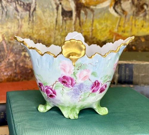 Haviland B&H Limoges France Hand Painted Floral Bowl Candy Nappy Reticulated