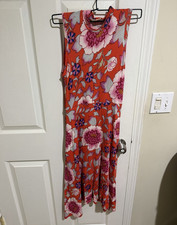 Maeve XS Sleeveless Floral Maxi Dress Long Round Neck Orange Pink Purple