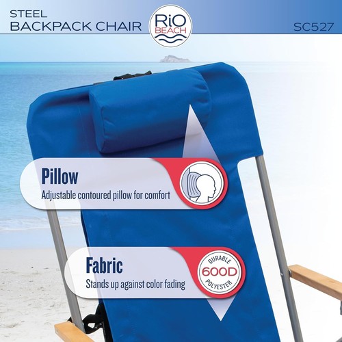 Rio Brands Zaino 4 Posizioni Stringate Sospensione Sedia da Spiaggia Pieghevole, Multi Col - Foto 6 di 12