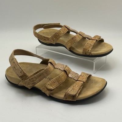 Vionic Amber Sandals Womens 7 Wide Tan Cork Metallic Adjustable Comfort Boho