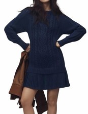 The Beauty North WOMEN CREWNECK CABLE KNIT SWEATER MINI DRESS Navy blue Size Sm