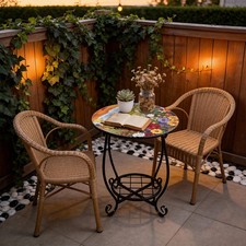 Outdoor Mosaic Iron Table Drinks Side Tables European Patio Garden Furniture UK