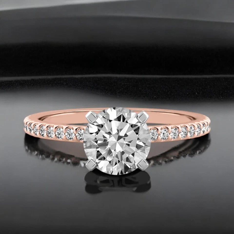 18k Rose Gold Ring For Women Lab Grown Round 1.2 Carat IGI Certified Diamond 7 8 - Image 2 of 4