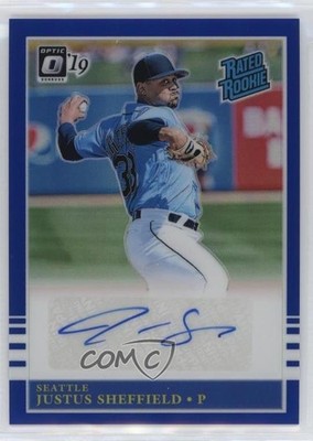 2019 Panini Donruss Optic Blue Prizm /50 Justus Sheffield #R85-JS Auto RC v9t