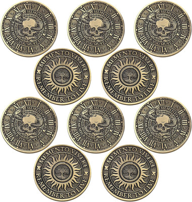 Misdary 10 Pcs Memento Mori Coin Memento Vivere Reminder Token Metal Skull Chall