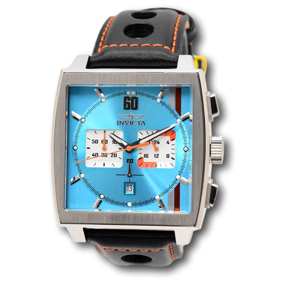 Invicta S1 Rally Cuadro Men's 45mm Blue GMT Black Leather Chrono