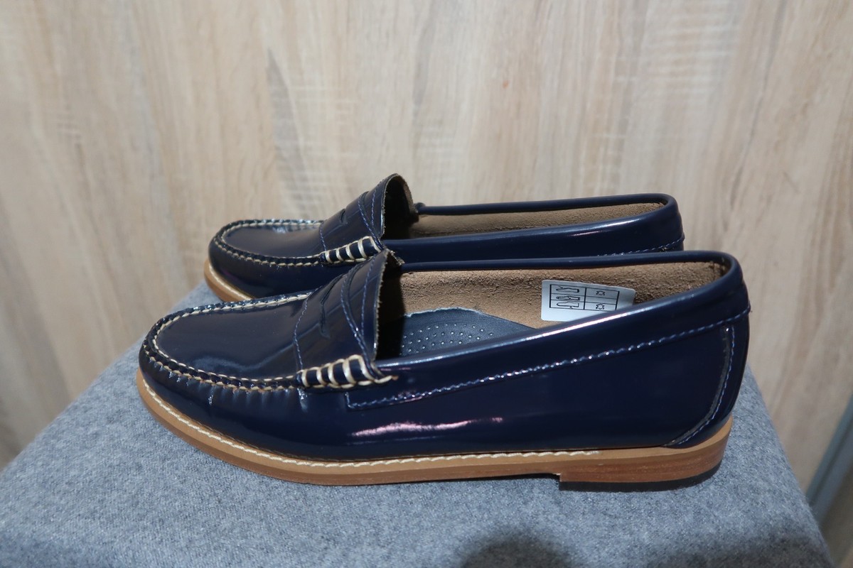 Bass Weejuns for Bloomingdale’s Navy Leather Camp Moc Penny Loafer Size 12 Prep Larson Bass Penny Loafers in Navy Blue Leather main image 4