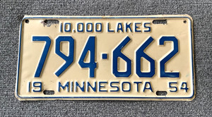 RARE 1954 MINNESOTA LICENSE PLATE ALL ORIGINAL PAINT CHEVY DODGE FORD NICE