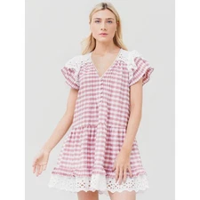 Hunter Bell Virginia Mini Dress Rosette Check Gingham Eyelet Ruffle Tuckernuck