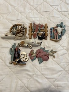 Vintage 1990’s Burwood Western Cowboy Wall Plaques & Hummingbird/Flower Set Of 5