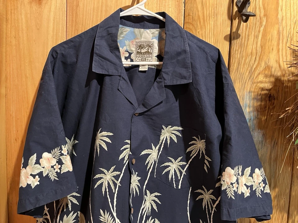 Camisa De Colección Steve & Barrys Para Hombres XXL Azul Hawaiano Floral Abotonada Aloha Foto 2 de 4