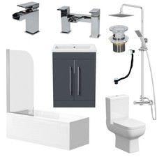 Complete Bathroom Suite 1700 Bath Screen WC Toilet Vanity Basin Taps Shower Grey