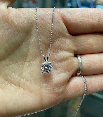 1.25 Ct Lab Created Diamond Necklace 14K White Gold Round Brilliant 18 inch