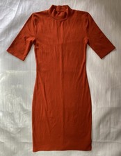 Gap Women's Small Tall Mock Neck Midi Dress Orange 3/4 Sleeve Bodycon Mini Dress
