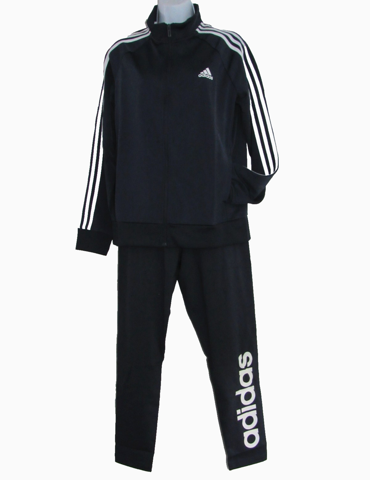 Adidas Essentials SET Womens size L Navy Linear Workout Pants & Zip Track Jacket