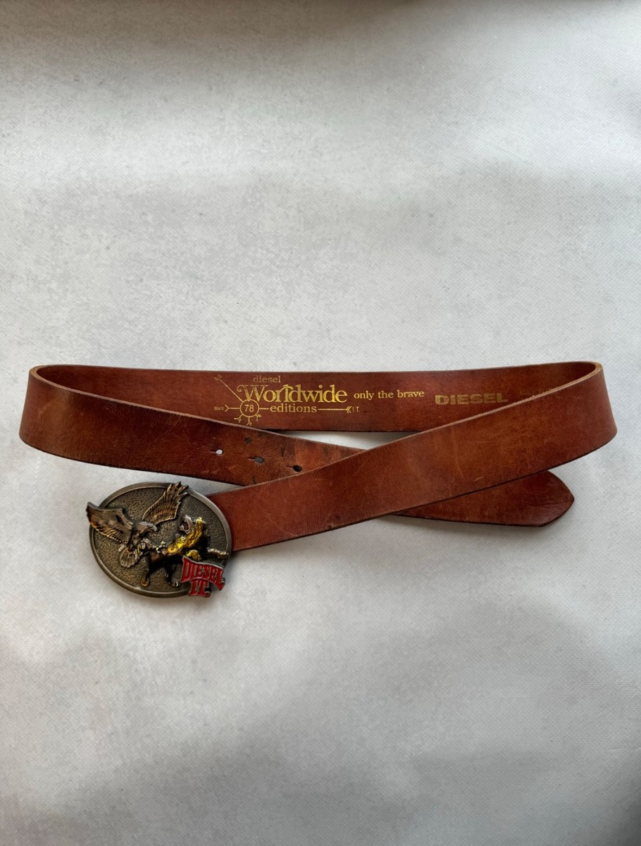 Diesel Vintage Leather Belt Western Motif Buckle made in  display picture 2