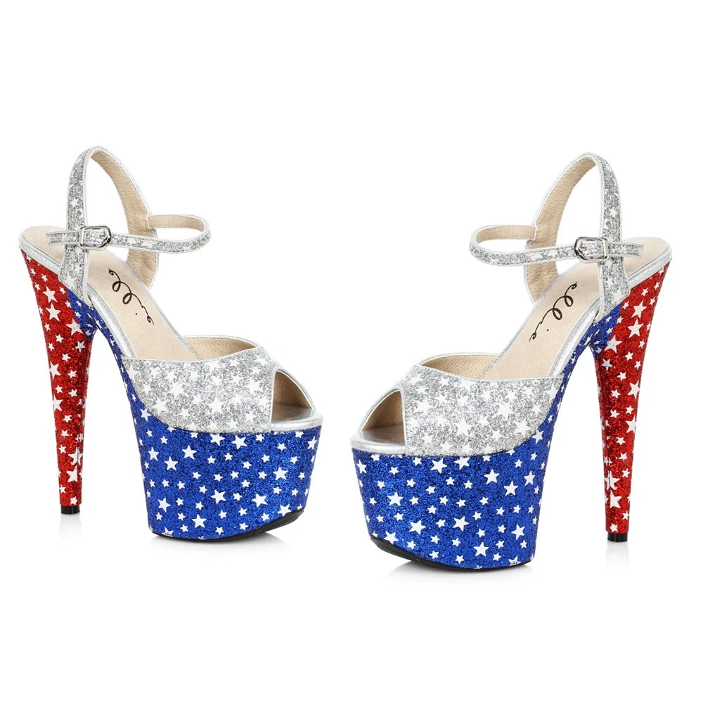 Ellie 7 Inch Heel Patriotic Star Platform Sandals 709 Patriot Women