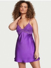 VICTORIA'S SECRET Satin Stretch Large Slip Dress Purple Lace