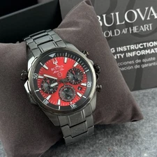 Bulova Marine Star 98B350 Men's Chronograph 43mm Red Dial Quartz Watch