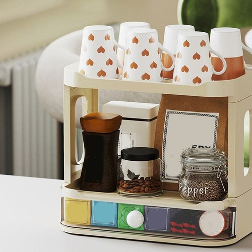 Plastic Double-Layer Cup Storage Rack Coffee Tea Bag Organizer for Home - Picture 3 of 12