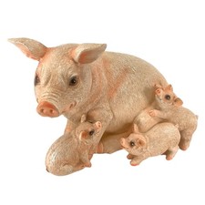 Pink Mother Pig with Three Piglet Babies Animal Figurine 8.5 Inch