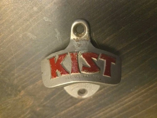 Vintage  1930s Cast Metal Kist Soda Advertising Bottle Wall Cooler Opener