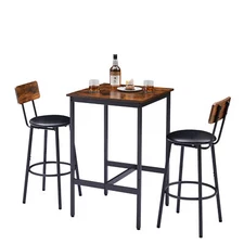 3PCS Pub Dining Set Square Bar Table  Stools Kitchen Counter Height Bistro Set