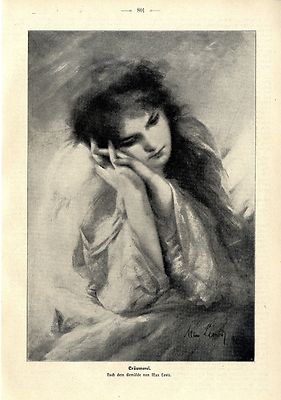 Der deutsche  Maler Max Levis Träumerei Frauenbildnis Histor. Kunstdruck 1903